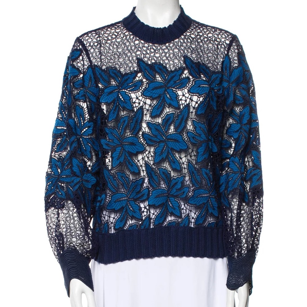 Sea NY Blue Crotchet Sweater Top sz XS